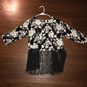 Fringe floral kimono cardigan